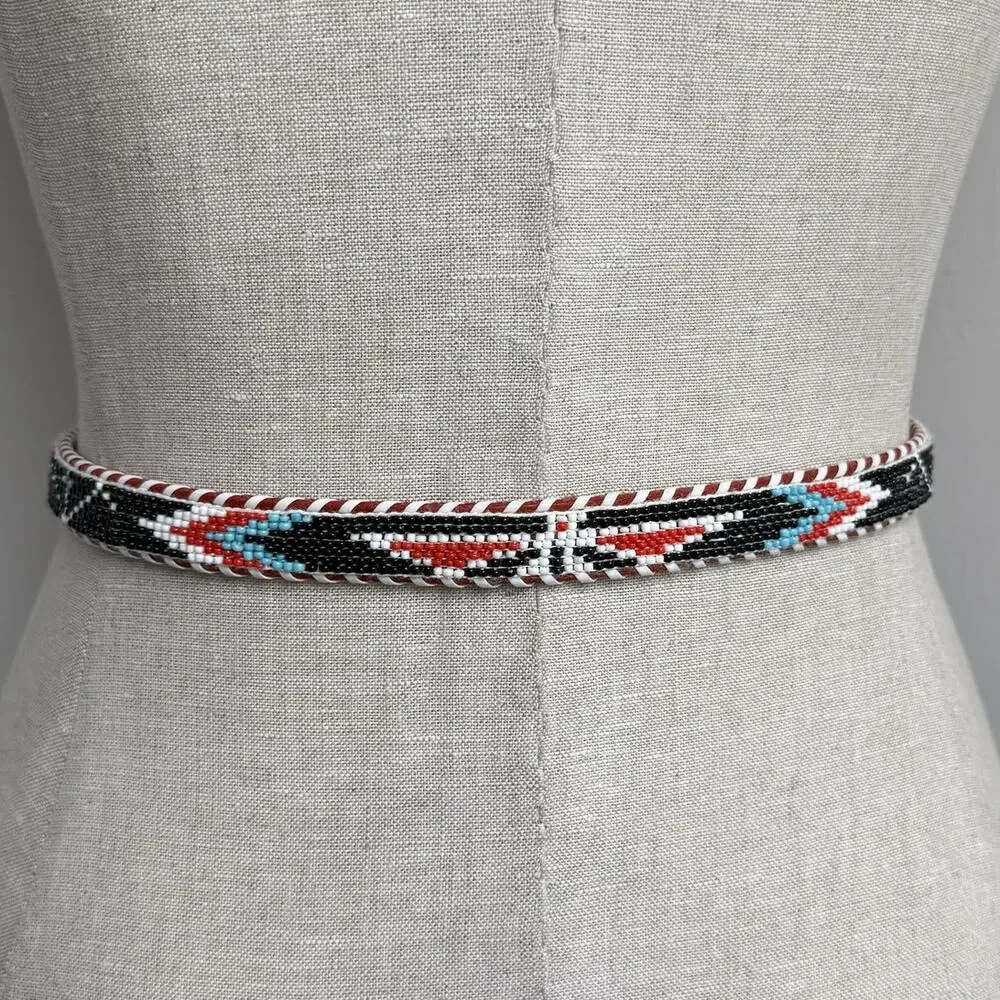 Vintage Hand Beaded Leather Belt Southwest Western Size 28